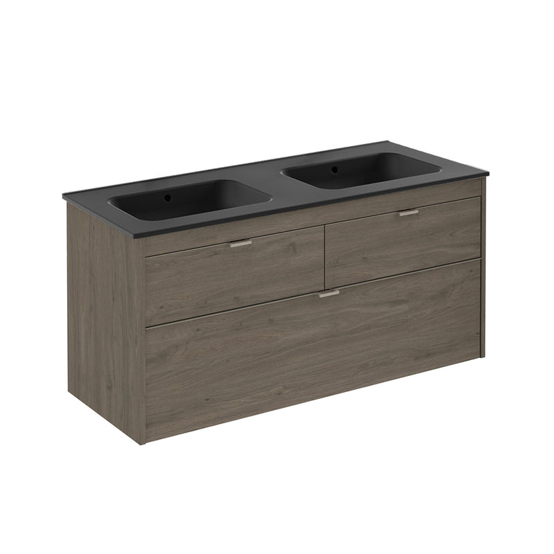 Logika 3 Drawers Bathroom Vanity with Ceramic Double Sink - Wall Mount - 48" Mdf/Eternity Oak/Inox