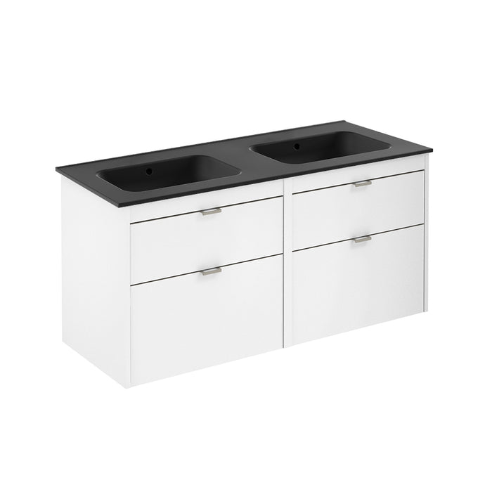 Logika 4 Drawers Bathroom Vanity with Ceramic Double Sink - Wall Mount - 48" Mdf/Matt White/Inox