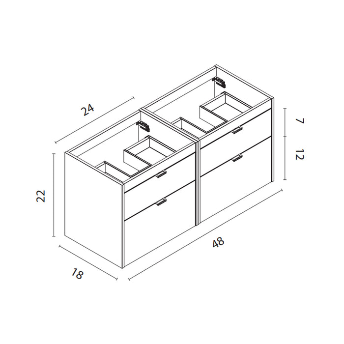 Logika 4 Drawers Bathroom Vanity with Ceramic Double Sink - Wall Mount - 48" Mdf/Matt White/Inox