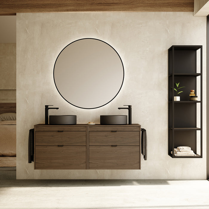 Logika 4 Drawers Bathroom Vanity  with Ceramic Double Sink - Wall Mount - 48" Mdf/Eternity Oak/Inox