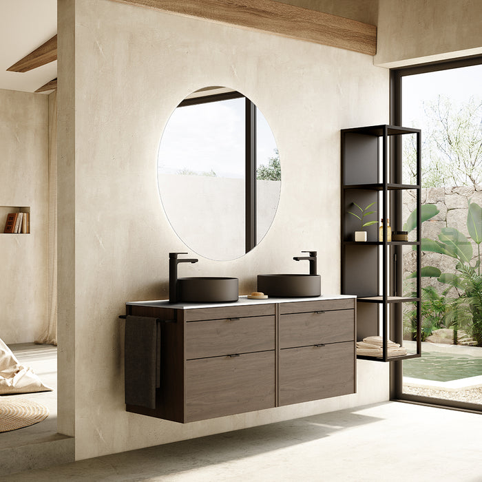 Logika 4 Drawers Bathroom Vanity  with Ceramic Double Sink - Wall Mount - 48" Mdf/Eternity Oak/Inox