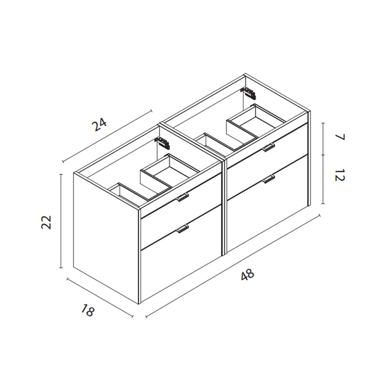 Logika 4 Drawers Bathroom Vanity  with Ceramic Double Sink - Wall Mount - 48" Mdf/Eternity Oak/Inox