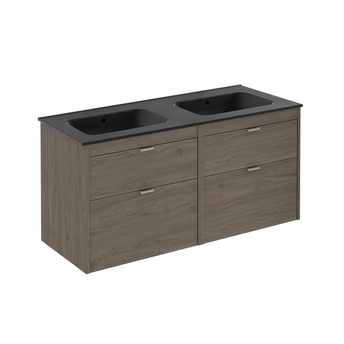 Logika 4 Drawers Bathroom Vanity with Ceramic Double Sink - Wall Mount - 48" Mdf/Eternity Oak/Inox