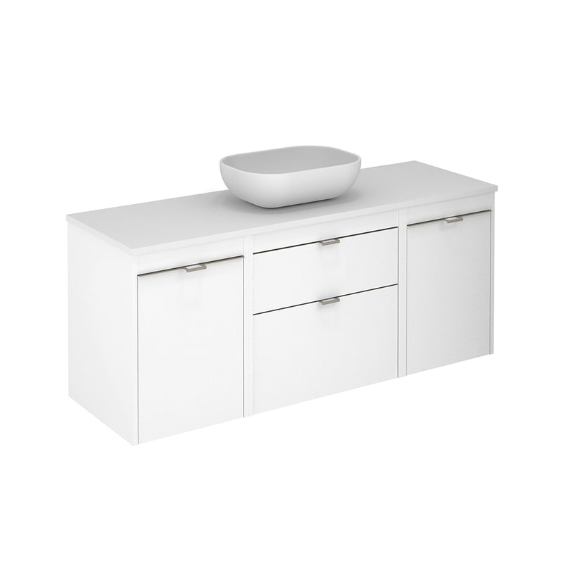 Logika 2 Drawers And 2 Wardrobes Bathroom Vanity with Mineral Countertop - Wall Mount - 56" Mdf/Matt White/Inox