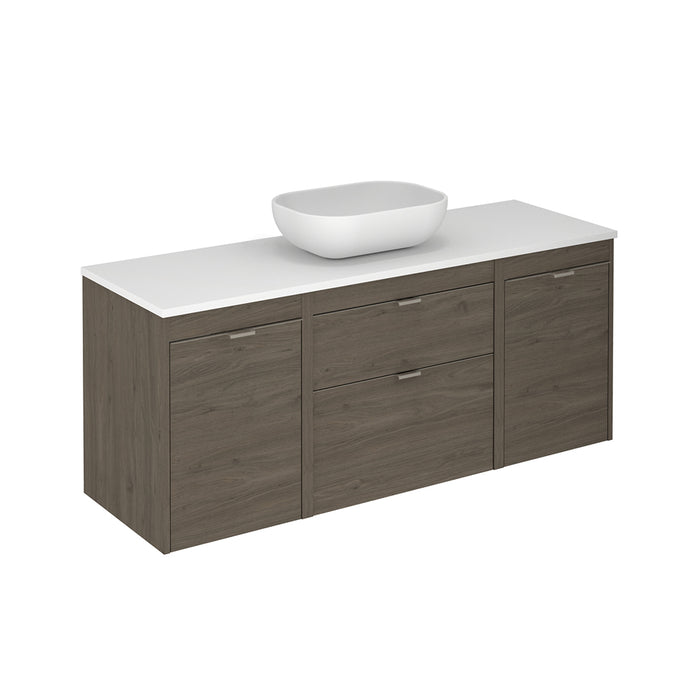 Logika 2 Drawers And 2 Wardrobes Bathroom Vanity with Mineral Countertop - Wall Mount - 56" Mdf/Eternity Oak/Inox