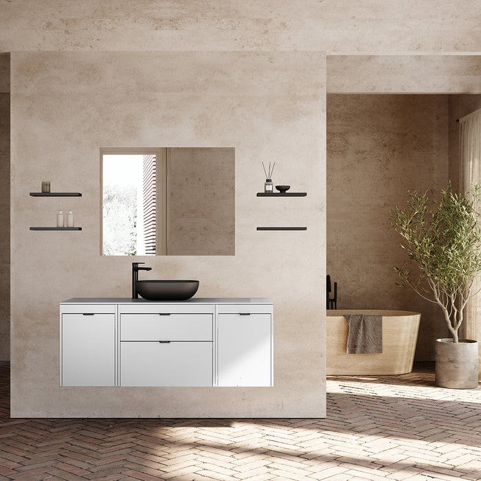 Logika 2 Drawers And 2 Wardrobes Bathroom Vanity with Mineral Countertop - Wall Mount - 56" Mdf/Eternity Oak/Inox