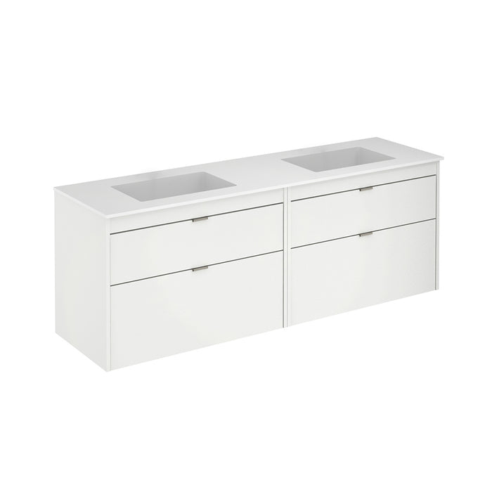 Logika 4 Drawers Bathroom Vanity with Mineral Double Sink - Wall Mount - 64" Mdf/Matt White/Inox