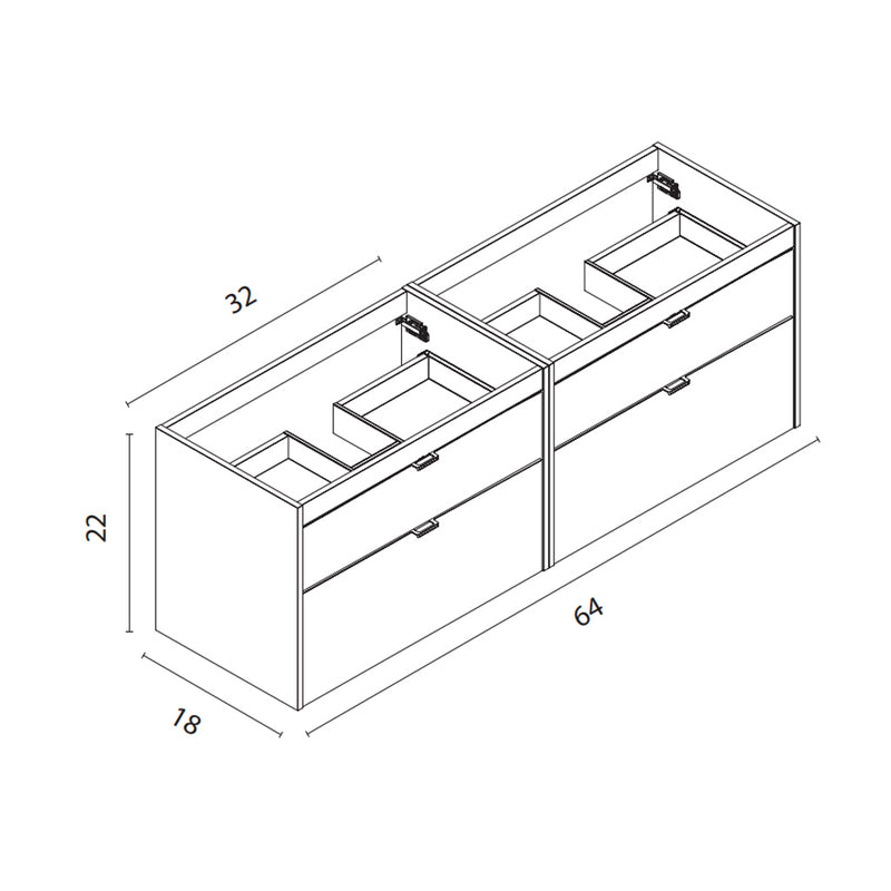 Logika 4 Drawers Bathroom Vanity with Mineral Double Sink - Wall Mount - 64" Mdf/Matt White/Inox