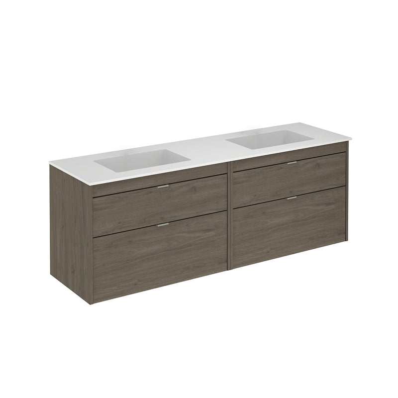 Logika 4 Drawers Bathroom Vanity with Mineral Double Sink - Wall Mount - 64" Mdf/Eternity Oak/Inox