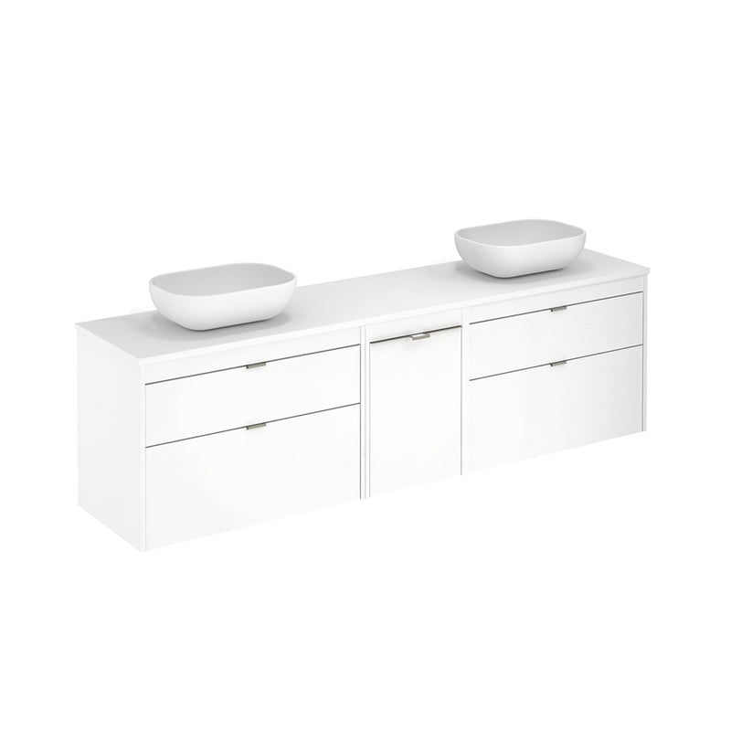 Logika 2 Drawers And 1 Wardrobe Bathroom Vanity with Mineral Countertop - Wall Mount - 80" Mdf/Matt White/Inox