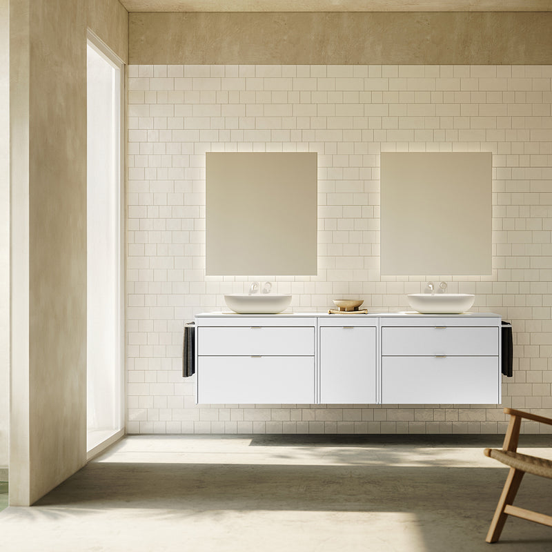 Logika 2 Drawers And 1 Wardrobe Bathroom Vanity with Mineral Countertop - Wall Mount - 80" Mdf/Matt White/Inox