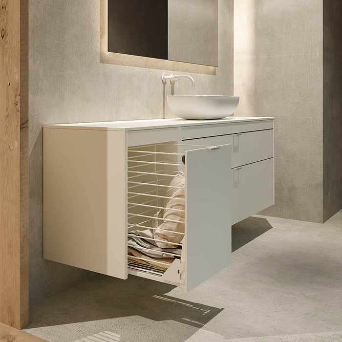 Logika 2 Drawers And 1 Wardrobe Bathroom Vanity with Mineral Countertop - Wall Mount - 80" Mdf/Matt White/Inox