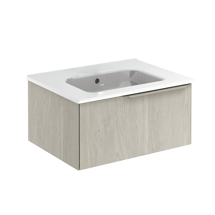 Mio 1 Drawer Bathroom Vanity with Ceramic Sink - Wall Mount - 24" Particle Board Laminated/White Oak