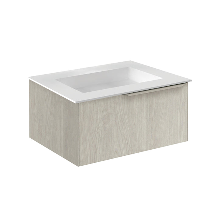 Mio 1 Drawer Bathroom Vanity with Mineral Sink - Wall Mount - 24" Particle Board Laminated/White Oak