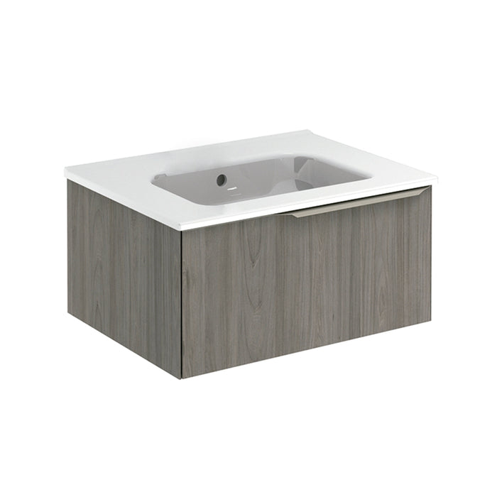 Mio 1 Drawer Bathroom Vanity with Ceramic Sink - Wall Mount - 24" Particle Board Laminated/Grey Elm