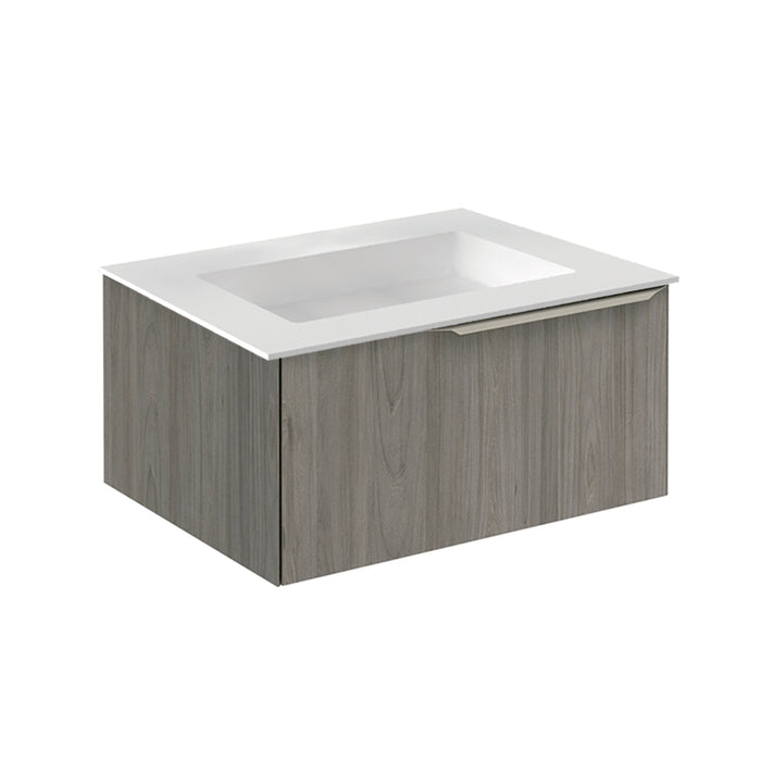 Mio 1 Drawer Bathroom Vanity with Mineral Sink - Wall Mount - 24" Particle Board Laminated/Grey Elm