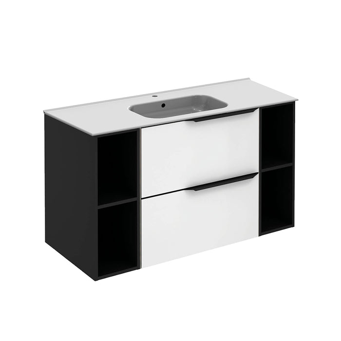 Mio 2 Drawers + 2 Open Shelf Bathroom Vanity with Ceramic Sink - Wall Mount - 48" Mdf/Matte White/Matte Black