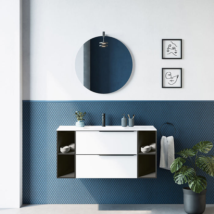 Mio 2 Drawers + 2 Open Shelf Bathroom Vanity with Ceramic Sink - Wall Mount - 48" Mdf/Matte White/Matte Black