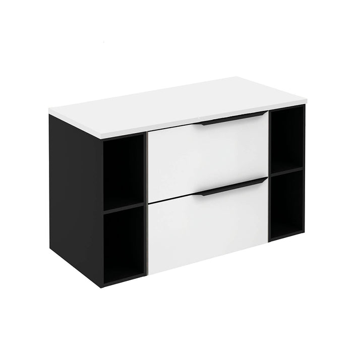 Mio 2 Drawers + 2 Open Shelf Bathroom Vanity with Mineral Countertop - Wall Mount - 48" Mdf/Matte White/Matte Black