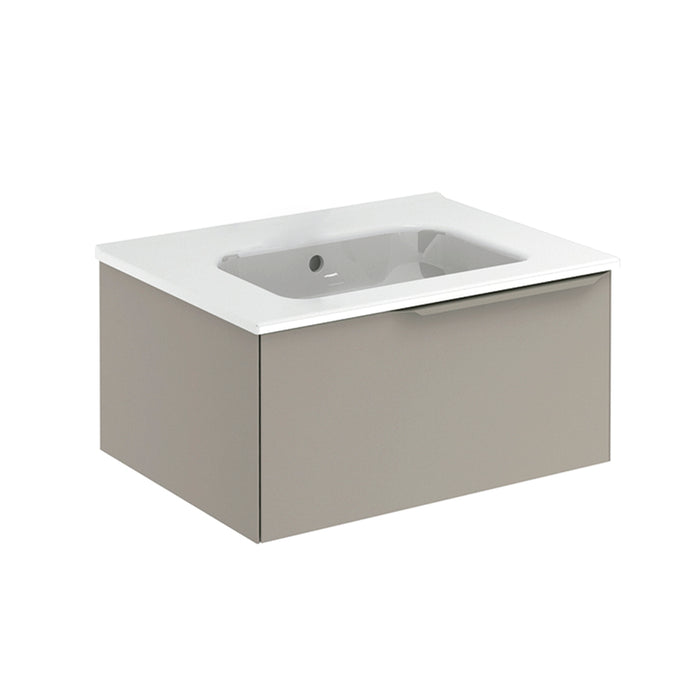 Mio 1 Drawer Bathroom Vanity with Ceramic Sink - Wall Mount - 24" Particle Board Laminated/Sand Matt