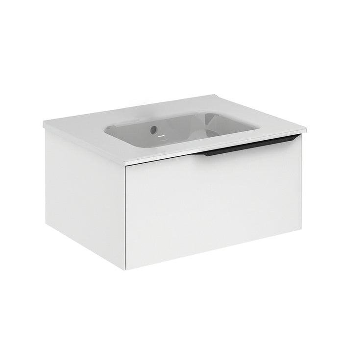 Mio 1 Drawer Bathroom Vanity with Ceramic Sink - Wall Mount - 24" Particle Board Laminated/Matt White