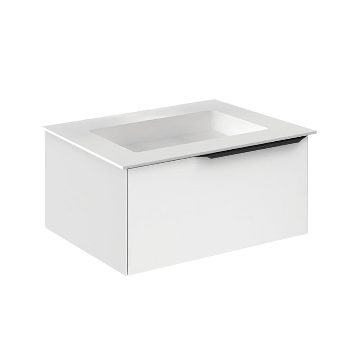 Mio 1 Drawer Bathroom Vanity with Mineral Sink - Wall Mount - 24" Particle Board Laminated/Matt White