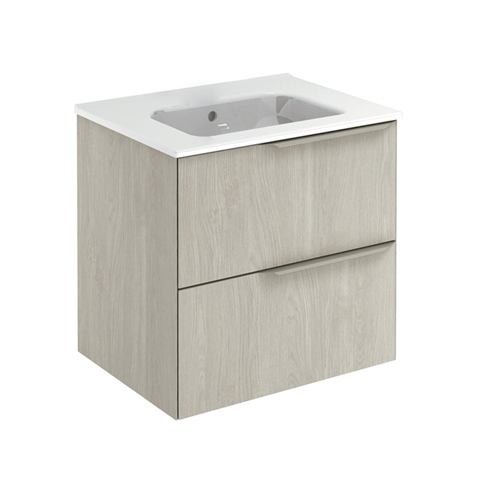 Mio 2 Drawers Bathroom Vanity with Ceramic Sink - Wall Mount - 24" Particle Board Laminated/White Oak