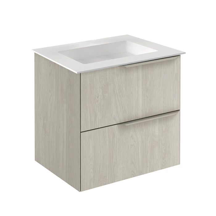 Mio 2 Drawers Bathroom Vanity with Mineral Sink - Wall Mount - 24" Particle Board Laminated/White Oak