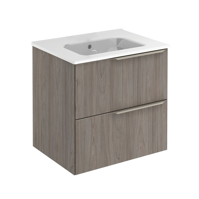 Mio 2 Drawers Bathroom Vanity with Ceramic Sink- Wall Mount - 24" Particle Board Laminated/Grey Elm