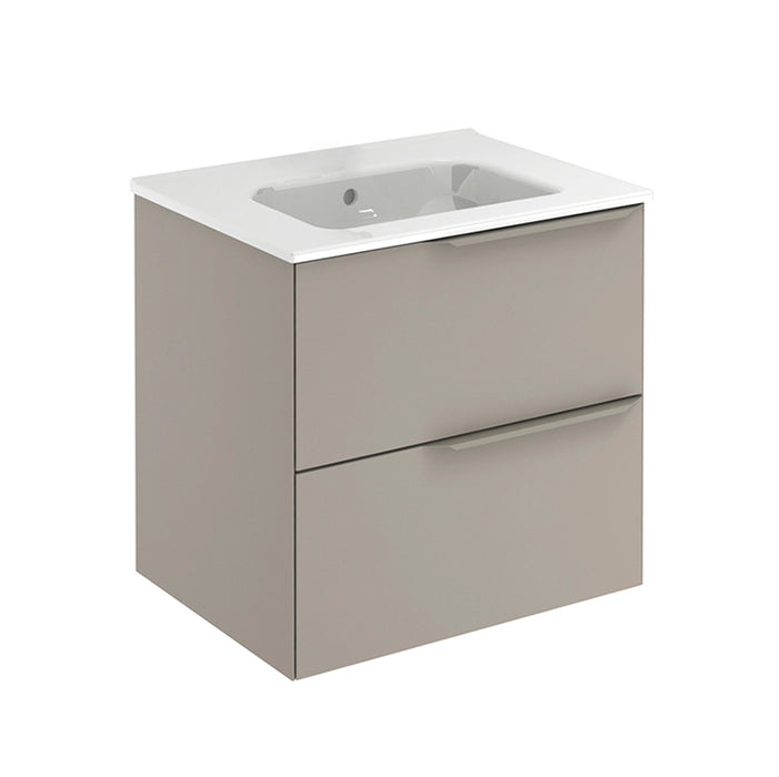 Mio 2 Drawers Bathroom Vanity with Ceramic Sink - Wall Mount - 24" Particle Board Laminated/Sand Matt