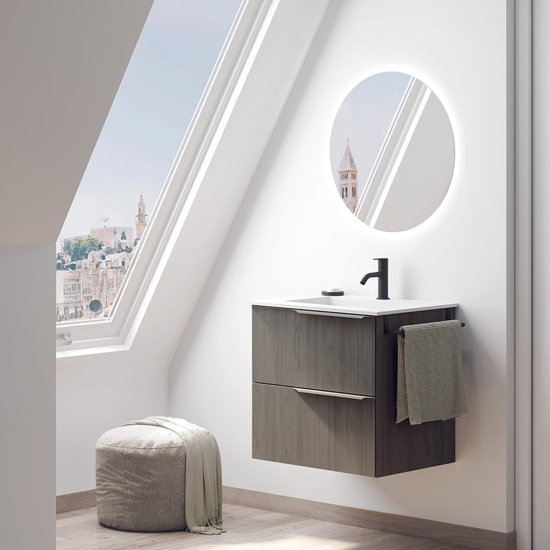 Mio 2 Drawers Bathroom Vanity with Mineral Sink - Wall Mount - 24" Particle Board Laminated/Sand Matt