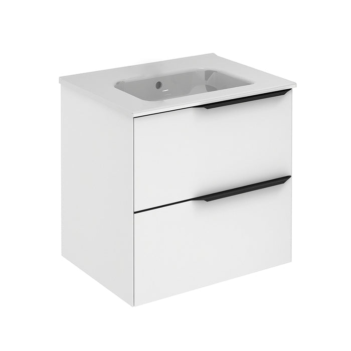 Mio 2 Drawers Bathroom Vanity with Ceramic Sink - Wall Mount - 24" Particle Board Laminated/Matt White