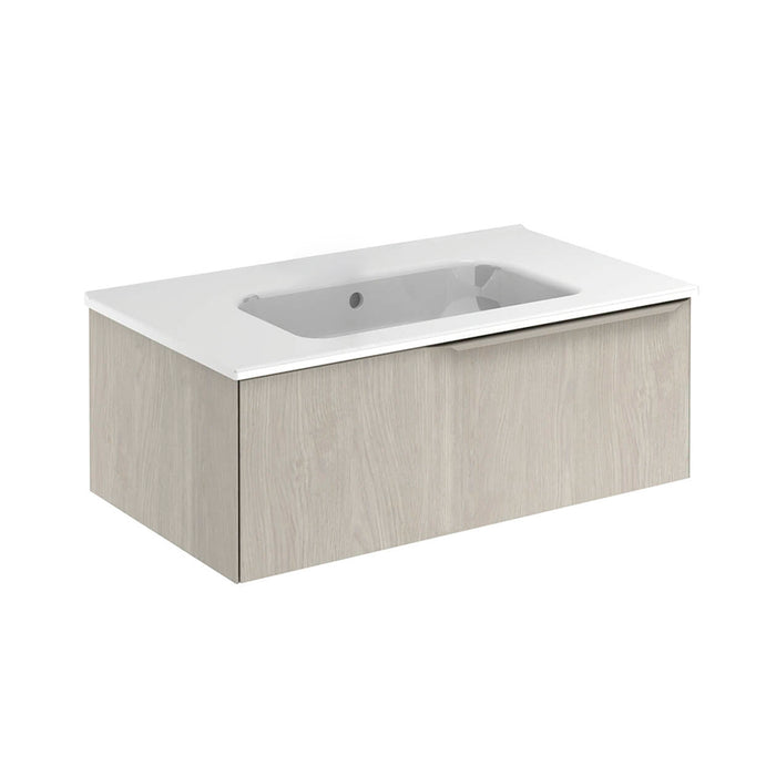 Mio 1 Drawer Bathroom Vanity with Ceramic Sink - Wall Mount - 32" Particle Board Laminated/White Oak