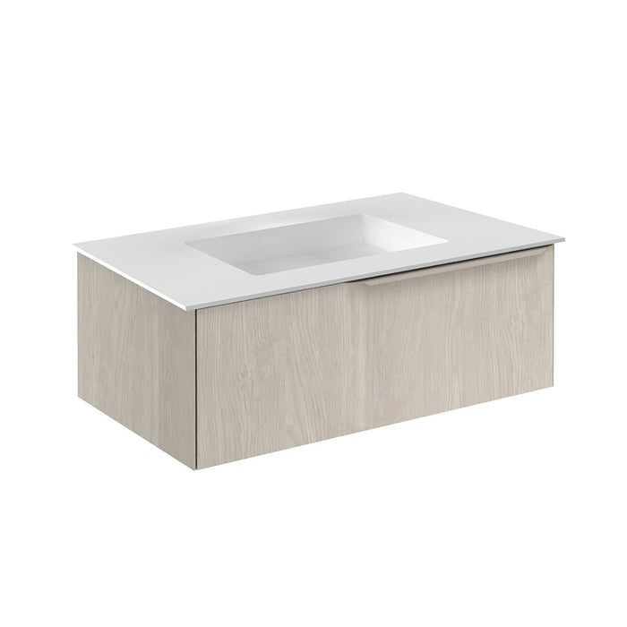 Mio 1 Drawer Bathroom Vanity with Mineral Sink - Wall Mount - 32" Particle Board Laminated/White Oak