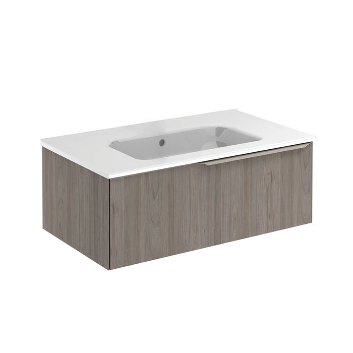 Mio 1 Drawer Bathroom Vanity with Ceramic Sink - Wall Mount - 32" Particle Board Laminated/Grey Elm