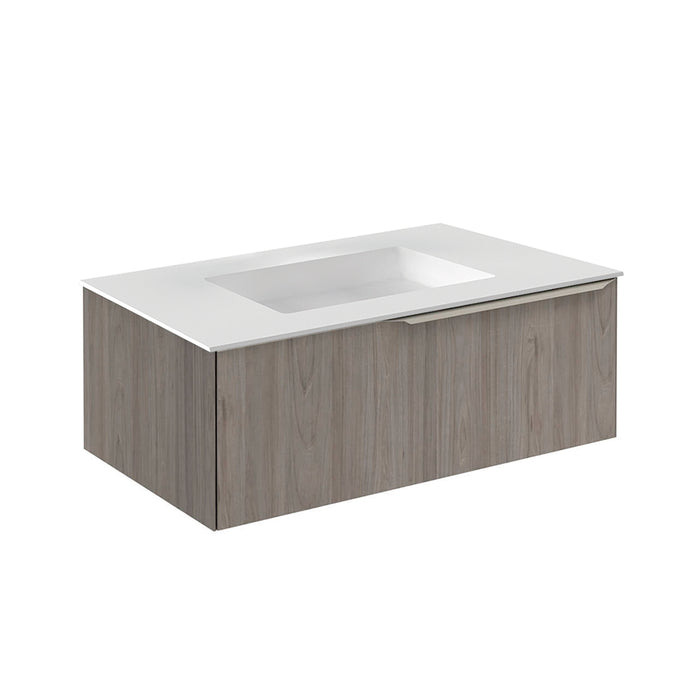 Mio 1 Drawer Bathroom Vanity with Mineral Sink - Wall Mount - 32" Particle Board Laminated/Grey Elm