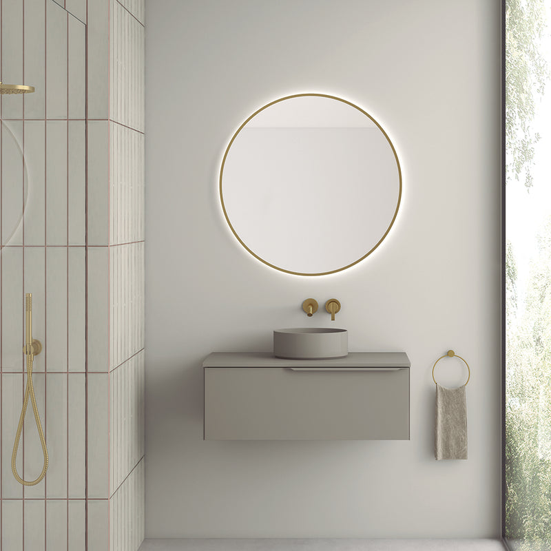 Mio 1 Drawer Bathroom Vanity with Mineral Sink - Wall Mount - 32" Particle Board Laminated/Grey Elm