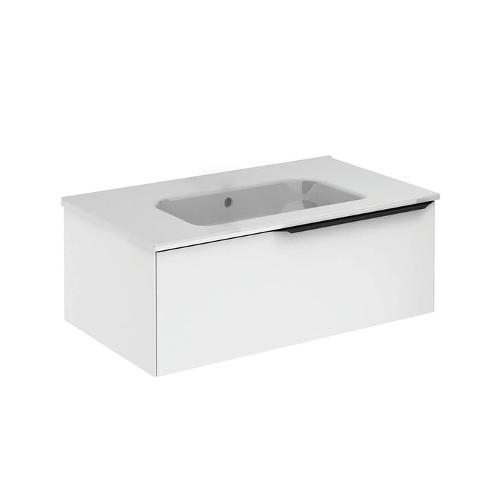 Mio 1 Drawer Bathroom Vanity with Ceramic Sink - Wall Mount - 32" Particle Board Laminated/Matt White