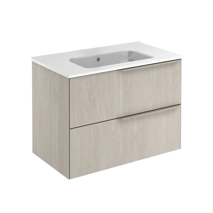 Mio 2 Drawers Bathroom Vanity with Ceramic Sink - Wall Mount - 32" Particle Board Laminated/White Oak