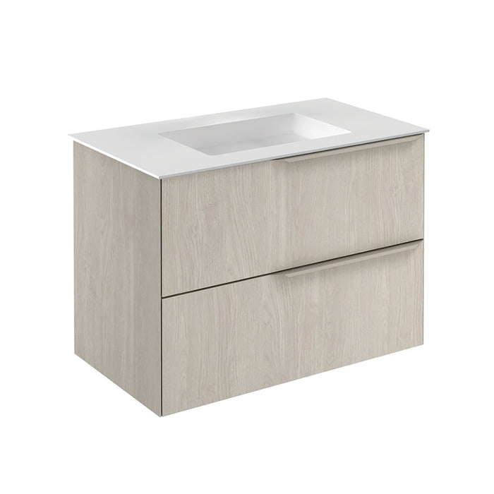 Mio 2 Drawers Bathroom Vanity with Mineral Sink - Wall Mount - 32" Particle Board Laminated/White Oak