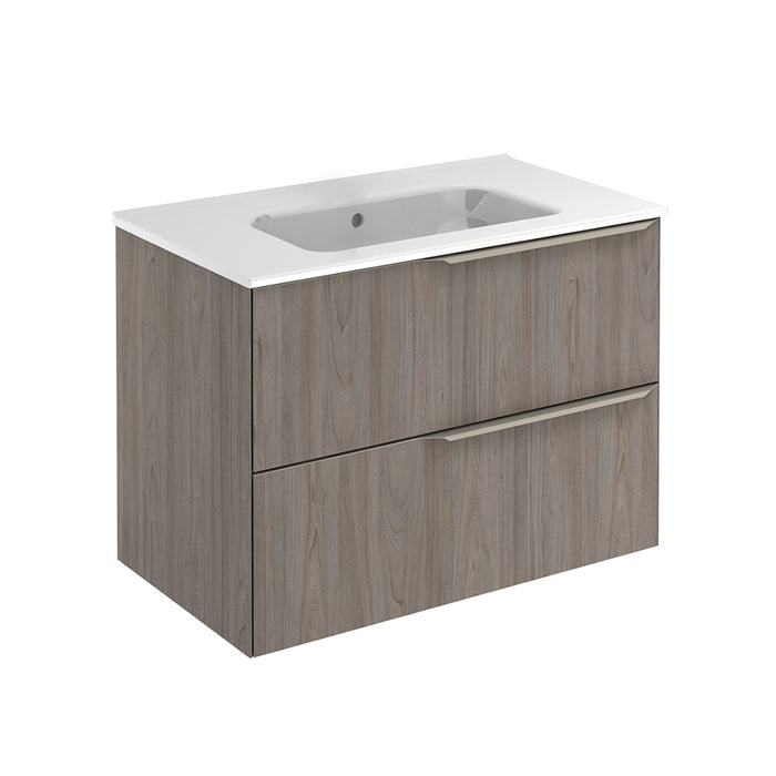 Mio 2 Drawers Bathroom Vanity with Ceramic Sink - Wall Mount - 32" Particle Board Laminated/Grey Elm