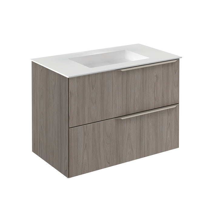 Mio 2 Drawers Bathroom Vanity with Mineral Sink - Wall Mount - 32" Particle Board Laminated/Grey Elm