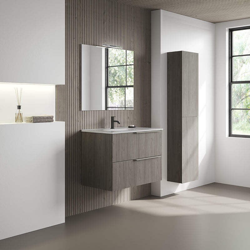 Mio 2 Drawers Bathroom Vanity with Mineral Sink - Wall Mount - 32" Particle Board Laminated/Grey Elm