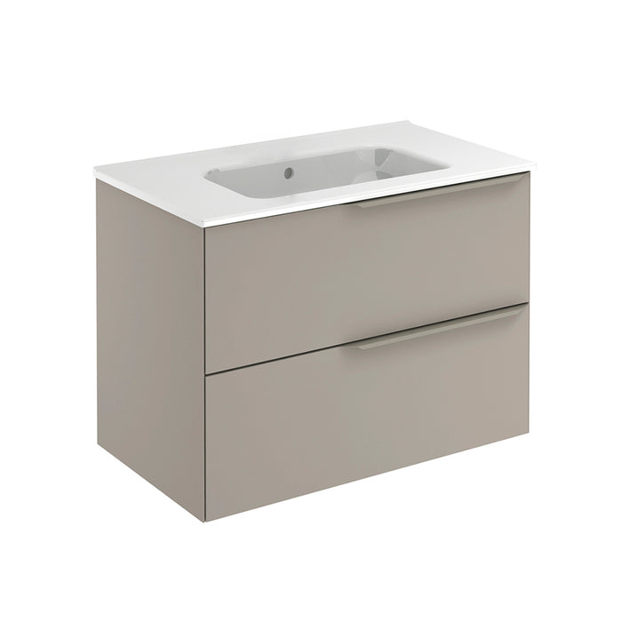 Mio 2 Drawers Bathroom Vanity with Ceramic Sink - Wall Mount - 32" Particle Board Laminated/Sand Matt