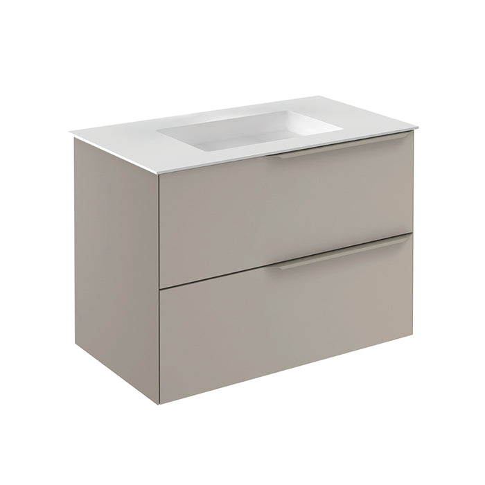 Mio 2 Drawers Bathroom Vanity with Mineral Sink - Wall Mount - 32" Particle Board Laminated/Sand Matt