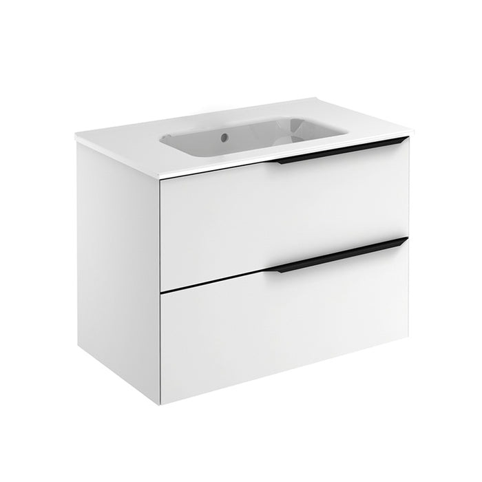 Mio 2 Drawers Bathroom Vanity with Ceramic Sink - Wall Mount - 32" Particle Board Laminated/Matt White