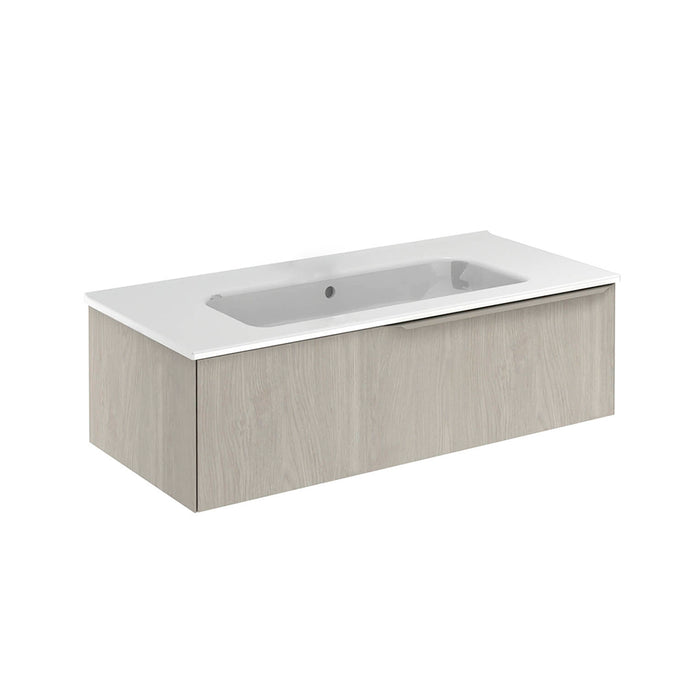 Mio 1 Drawer Bathroom Vanity with Ceramic Sink - Wall Mount - 40" Particle Board Laminated/White Oak