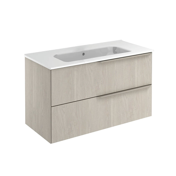 Mio 2 Drawers Bathroom Vanity with Ceramic Sink - Wall Mount - 40" Particle Board Laminated/White Oak