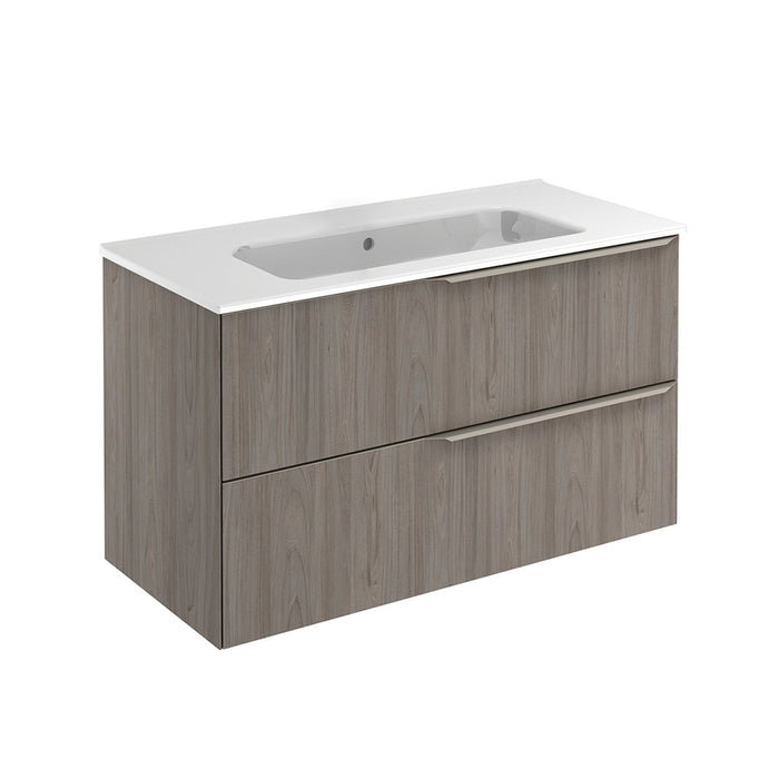 Mio 2 Drawers Bathroom Vanity with Ceramic Sink - Wall Mount - 40" Particle Board Laminated/Grey Elm