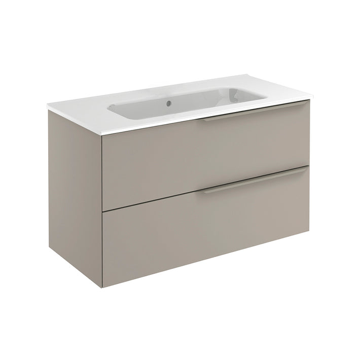 Mio 2 Drawers Bathroom Vanity with Ceramic Sink - Wall Mount - 40" Particle Board Laminated/Sand Matt